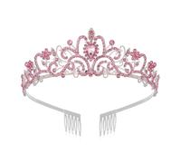 alloneslife Shimmering Crystal Tiaras Crowns Wedding Headpiece Gold Rhinestones Baroquely Headbands for Proms and Birthday(Pink)