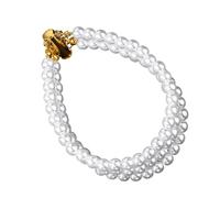 alloneslife Shimmering Triple Row Simulated Pearls Elastic Rhinestones Wristchain Handmade Crystal Accent Daily Wear Imitation Pearls with Diamonds Accent