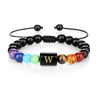 alloneslife Stretchy Multicolor Crystal Alphabets Wristband Adjustable Wristchain for Unique Spiritual Fashion Statement Jewelry Yoga Letter Charm