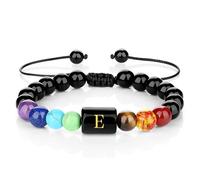 alloneslife Stretchy Multicolor Crystal Alphabets Wristband Adjustable Wristchain for Unique Spiritual Fashion Statement Jewelry Yoga Letter Charm