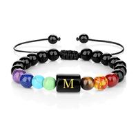 alloneslife Stretchy Multicolor Crystal Alphabets Wristband Adjustable Wristchain for Unique Spiritual Fashion Statement Jewelry Yoga Letter Charm