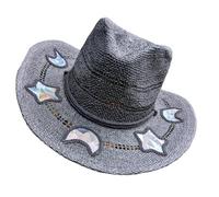 alloneslife Suncatchers Hat with Diffraction Patterns Reflective Star Cutouts On Handwoven Straw Sun Hat for Outdoor(Black Braided)