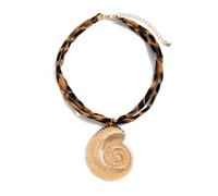 alloneslife Sustainable Seashells Patterned Fabric Statement Necklace Handcraft Jewelry Pieces for Stylish Outfits and Gifts Ideas Leopard Print Cotton Fabric Necklace