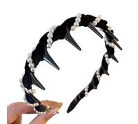 alloneslife Velvets Artificial Crystals Waving Headbands Sparkling Rhinestones Hair Accessory For Women Elegant Party Wedding Daily(Black,Bend the pearls)