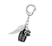 alloneslife Winged Pet Urn Keychain for Ashes, Stainless Steel Memorial Jewelry with Protective Cremation Holder Pet Urn Chain with Crystal