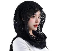 alloneslife Woman Lace Shawl Wedding Lace Trim Scarf Soft Floral Scarf Wedding Headwear Mantilla Photo Props(Black)