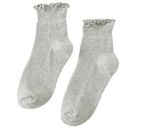 alloneslife Womens Socks,Ruffle Turn-Cuffs Short Socks Casual Ankle Socks Breathable Cotton Bootie Socks Sweet Frilly Socks(light gray)