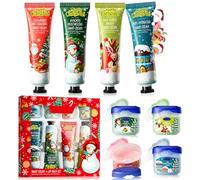 Allony Christmas Hand Cream, 4 PCS Mini Hand Creams+4 PCS Christmas Lip Balm, Hand Cream Gift Sets for Women, Hand Cream for Very Dry Hands, Birthday Christmas Gifts