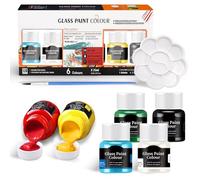 Allony Glass Paints for Glass Painting, stained glass paint, 25ml/6 Colors of Paint + 1 Brush, for Ceramic & Rock Painting, Bright Colors, Strong Covering Power