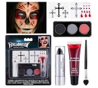 ALLONY Halloween Face Paint Kit, Fake Blood, Sfx Makeup, Face Painting Kit, Halloween Black Lipstick EyeShadow Rhinestones, Body Paint for Skeleton Zombie Clown Makeup Fancy Dress Festivals