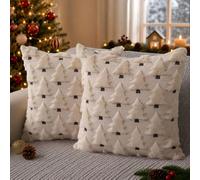 Allorry Christmas Pillow Covers 18x18 inch Set of 2 Beige Christmas Tree Throw Pillow Cases Decorations Soft Plush Faux Fur Wool Pillow Covers Winter Holiday Decor for Sofa Living Room PT-002C18