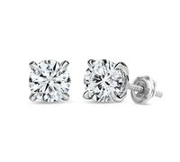 ALLORYA 1.00 Carat Round Lab Grown White Diamond or Cubic Zirconia Invisible Stud Earrings for Women 925 Sterling Silver, Screw Back, Cubic Zirconia Sterling Silver, Cubic Zirconia