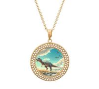 Allosaurus Dinosaur Fashion Necklace Chain Round Graphic Pendant with Diamond Jewellery Golden-style