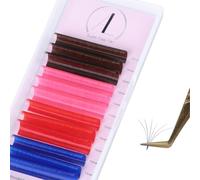 ALLOVE Colored Eyelash Extensions, Super Light Fan Volume Eyelash Extensions, Brown-Pink-Red-Blue, 0.07mm D-Curl, 13-15mm, Colorful Volume Eyelashes, Self Fanning Eyelash Extension Accessories