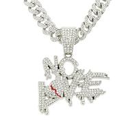 Alloy Alphabet Broken Heart Pendant Necklace for Men Women with 50cm Cuban Chain Hip Hop Chain Fashion Jewelry Halloween Christmas New Year Gift, Metal