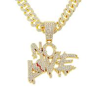 Alloy Alphabet Broken Heart Pendant Necklace for Men Women with 50cm Cuban Chain Hip Hop Chain Fashion Jewelry Halloween Christmas New Year Gift, Metal