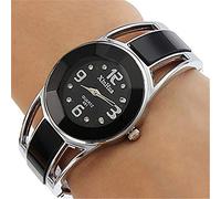 Alloy Analog Dress Quartz Watch Round Womens Wrist Bracelet Women's Watch Petite Watches for Women (Black, One Size)
