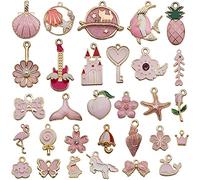 Alloy Assorted Enamel Charms, 31 PCS Bow-Knot Cat High Heels Handbag Lovely Pattern Charms for Women Girls DIY Jewelry Crafting Making