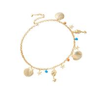 Alloy Body Chain Sea Theme Starfishes Seashells Pendants Waist Chain Accessory for Bikinis Outfits Adjustable Beach Waist Necklace