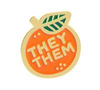 Alloy Brooch Featuring Fruit Oranges Art and THEY SHE/HER Lettering for Gender Identity Lapel Badge Combining Oranges Symbol and Pronouns THEY SHE/HER for Everyday Jewelry