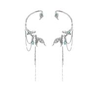 Alloy Ear Cuff with Fishtail Design and Cascading Tassels for Not Pierced Ears Comfortable Bone Clip Jewelry Not Piercing Ear Climber