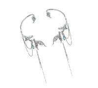 Alloy Ear Cuff with Fishtail Design and Cascading Tassels for Not Pierced Ears Comfortable Bone Clip Jewelry Lightweight Ear Bone Clip