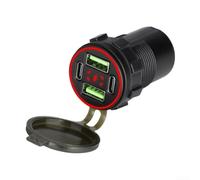 Alloy Finish Car Charger Socket 4 Ports 132W Output | Scratch-resistant alloy look, compact 60x33mm size, for sl ashboard fit, ABS body, red green blue white(Red)