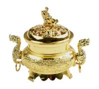 Alloy Incense Burner Double Dragon Style Hollow Cap 9.5cm(Golden)