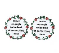 Alloy Inspirational Pins - Set of 2 Motivational Enamel Badges with Positive Quote “Brave Enough to Be Bad at Something New”,Gift for Confidence and Courage