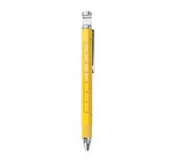 Alloy Multifunction Tool Pen with Metric/Imperial Ruler, Level, Screwdriver, Capacitive Stylus, and Bottle Opener for Office, School, and DIY Use (Yellow)