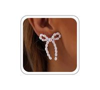 Alloy Pearl Woven Bow Drop Earrings Handcrafted Ear Jewelry | Teardrop pearls woven into bow silhouette fixed by alloy connecting parts,fit wedding receptions,weekend brunches,date nights