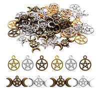 Alloy Pentagram Crescent Moon Charms 50PCS Pentacle Star Charms Pendant Lucky Witch Pendants Celestial Charms Mixed Moon Star Charms for DIY Earrings Necklace Bracelet Jewelry Craft Making Accessories