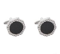 Alloy Round Cufflinks with for Black Decorative Stone Inlay Alloy | for durable alloy build, elegant round shape, for black stone accent, fits for french cuffs, formal wear essential