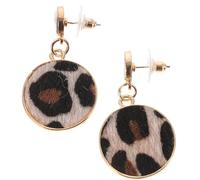 Alloy round Stud Earrings Vintage Style 2pcs Set Leopard Print | Women and Girls, Dating and Banquet Wear, Geometric Shape, Plush Texture, Ethnic Finish