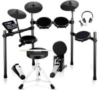 Alloy Steel Electronic Drum Kit With 455 Sounds Mesh Drum Pads Drum Sticks Heavy Duty Pedals Drum Throne Beginners Electronic drums(Black)