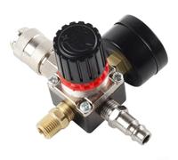 Alloy Steel Pressure Regulator with Square Four-Hole Design and Iron Strap, European Three-in-One Connector for Air Compressor Systems, Precise Gauge up to 140 PSI, Black