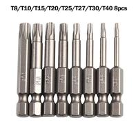 Alloy Steel Torx Bit Set - 8-Pc Five-Point Star Screwdriver Bits, 50mm Length, 1/4" Hex Shank, Compatible with Electric Screwdrivers & Drills (T8-T40)