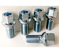 Alloy wheel bolts, Zinc plated M14x1.5 (M14 x 1.5) Radius seat, 17mm hex, 27mm thread length. Set of 5 wheel bolts (AU002)