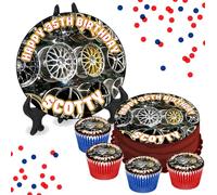 Alloy Wheel Rims 8 Inch Cake or Cupcake Icing Toppers - Birthday Party Cake Decorations Perfect For Cakes Brownies Cookies Muffins & More! (1 x 8 Inch Circle Cake Topper (20.3cm x 20.3cm))