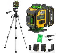 Alloyman Laser Level with Tripod, 4x360° Self Leveling Laser Level, Green Line Lazer 4D Lazer Leveler Tool with 2Pcs Lithium Batteries for Picture Hanging, Tile, Home Renovation, Indoor