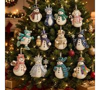 Alloyseed 12pcs Diamond Painting Art Kit DIY Pearl Christmas Ornaments (#S) | Hanging Craft for Christmas Tree Ornament Decor, Rhinestone Art, Hemp Rope Included Pendant Style for Party Home Decor