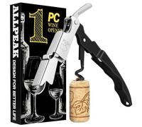 Allpeak Corkscrew Bottle Opener Wine Opener - 1PC Stainless Steel Double Hinged Wine Key with Foil Cutter and Cap Remover, Waiters Friend, Kitchen Tools & Gadgets Barware Waiter Corkscrews - Black
