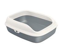 AllPetSolutions Cat Litter Tray - Plastic Kitty Litter Pen with Raised Rims, Low Open Front - Strong Deep Toilet Enclosure - Pet Supplies for Housetraining, Travel - Large, 57.5x44x19cm - White & Grey