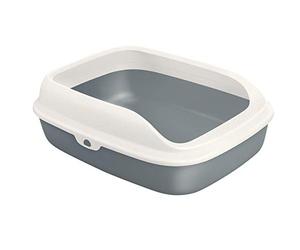 AllPetSolutions Cat Litter Tray - Plastic Kitty Litter Pen with Raised Rims, Low Open Front - Strong Deep Toilet Enclosure - Pet Supplies for Housetraining, Travel - Large, 57.5x44x19cm - White & Grey