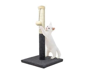 AllPetSolutions Cat Scratching Post 51cm - Natural Sisal Post with Carpet Base and Dangling Play Ball, Compact Design, 35 x 35 x 51cm