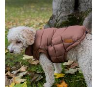 AllPetSolutions Large Dog Padded Jacket Coat in Brown | Dog Puppy Puffer Showerproof Warm Winter Jacket - Windproof, with Fleece Lining and Lead Hole - Large Size - 40cm Collar To Tail Length