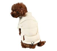 AllPetSolutions Large Dog Padded Jacket Coat in Cream White | Dog Puppy Puffer Showerproof Warm Winter Jacket - Windproof, with Fleece Lining and Lead Hole - Large Size - 40cm Collar To Tail Length