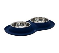 AllPetSolutions Stainless Steel Double Pet Bowl Set - Feeder Dog Bowls for Water, Food - Cat Bowls With Raised Non-Slip Silicone Base for Catching Mess, Easy to Clean - Extra Large, Navy Blue, 62x34cm