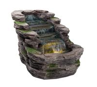 Waterfall Water Feature with LED Light | Rock Stone Cascading Water Feature for the Garden, Outdoor, Self Contained - 58 x 42 x 37cm