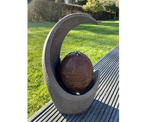 allpondsolutions Outdoor Self Contained Open Vase Moonshape Water Feature with LED Lights - Solar Powered 49x28x22.5cm